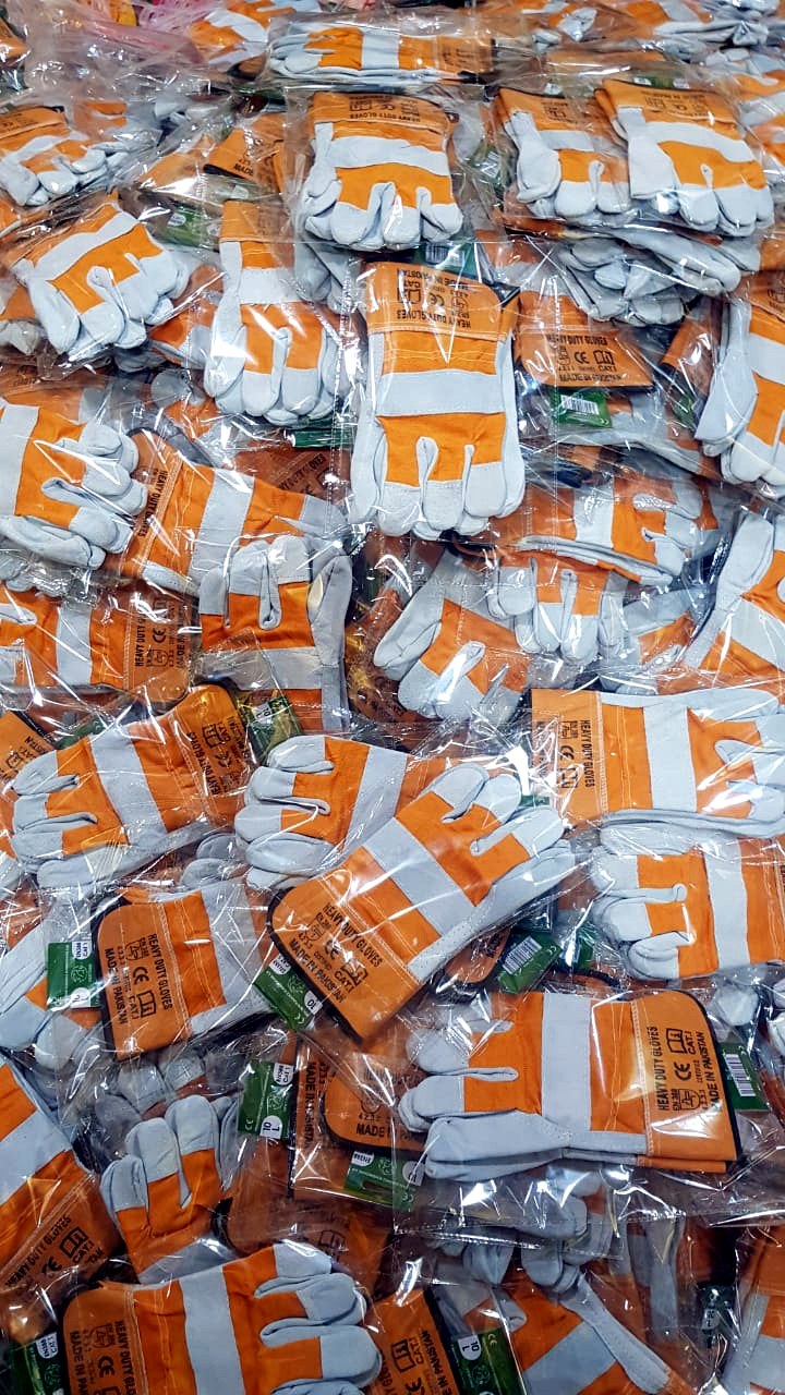Finished safety gloves packed for dispatch